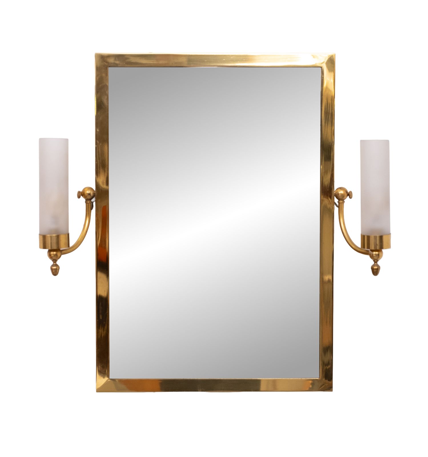 Mid Century Modern Brass Wall Mirror With Lighting, Italy, 1950s