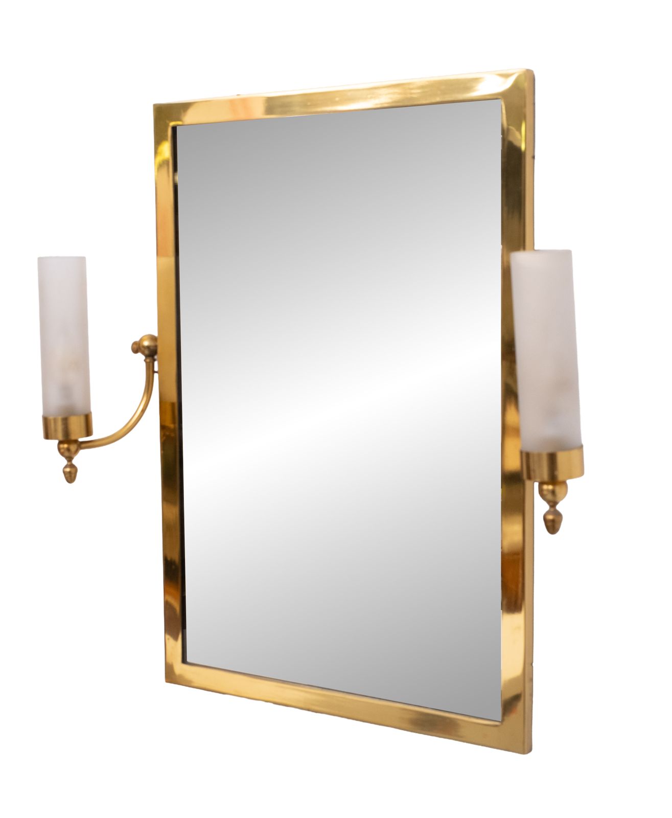 Mid Century Modern Brass Wall Mirror With Lighting, Italy, 1950s photo furniture