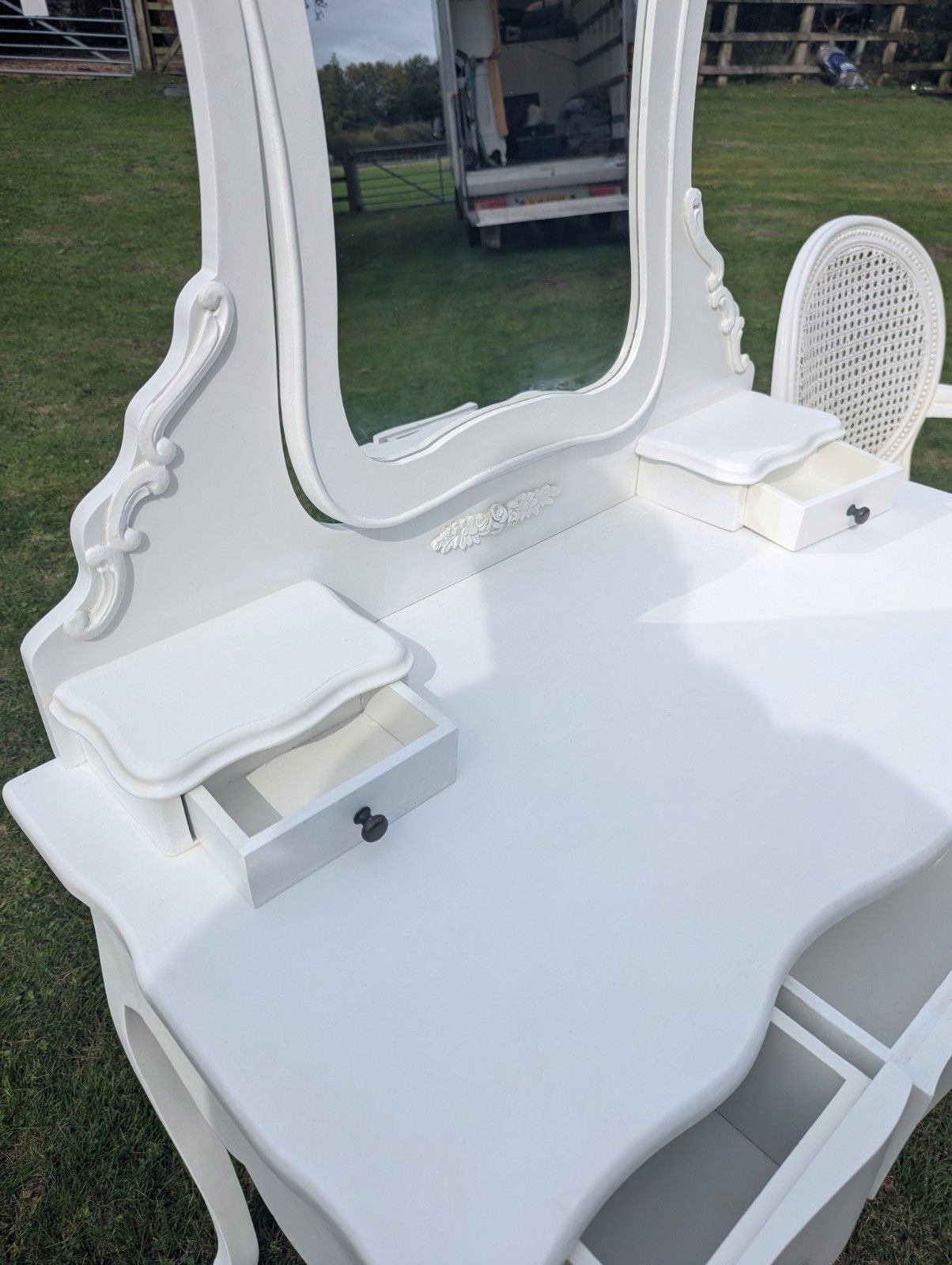 French Armoire Painted Quality Dressing Table & Mirror  Delivery Available 0374 photo vintage