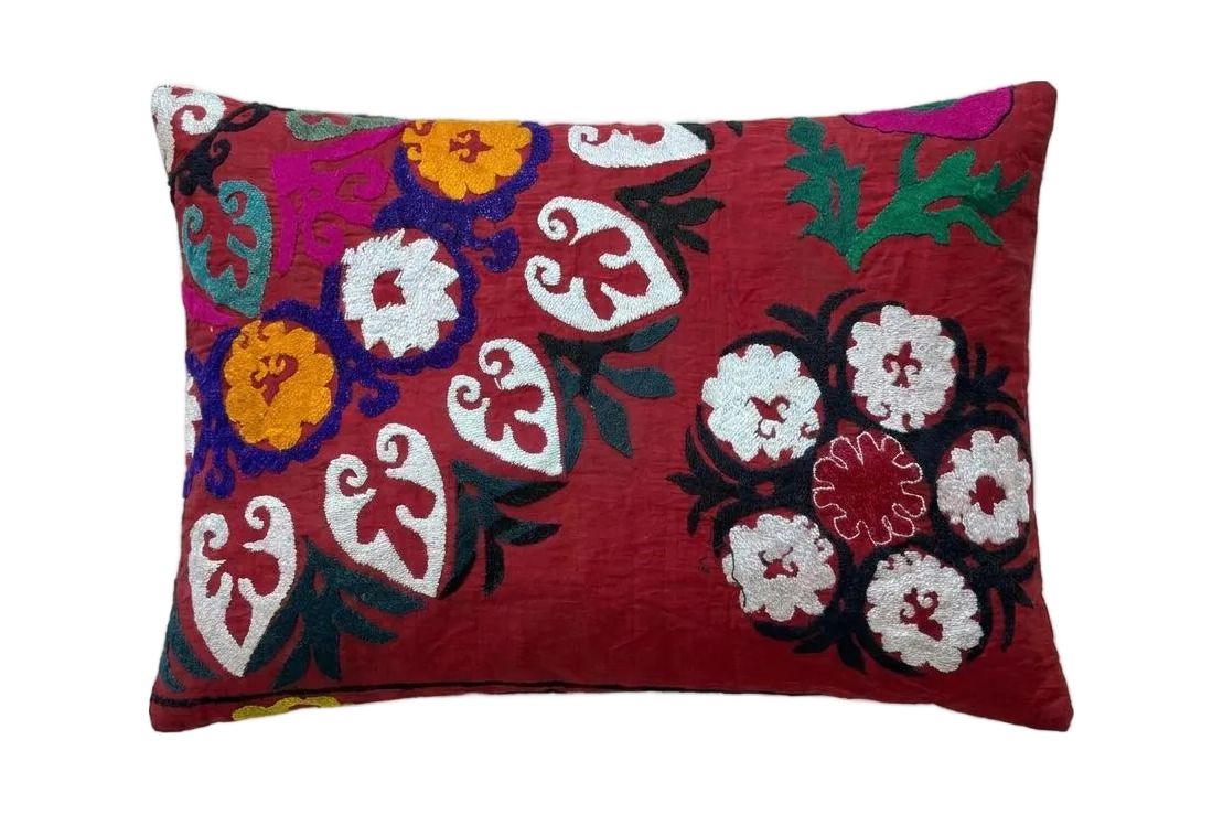 Hand Embroidered Suzani Lumbar Pillow Cover 51 X 71 Cm
