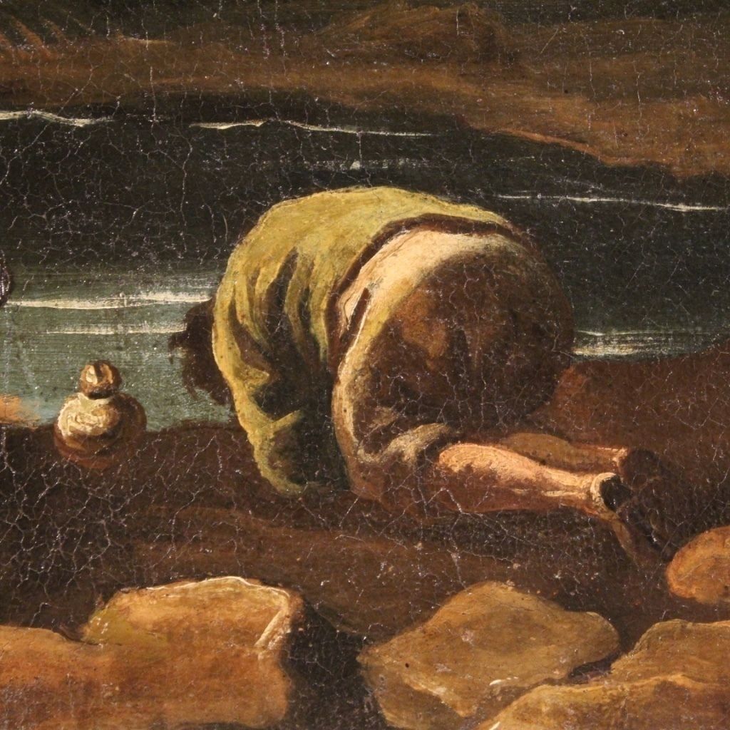 Antiek schilderij – landschap met figuren, 18e eeuw photo vintage