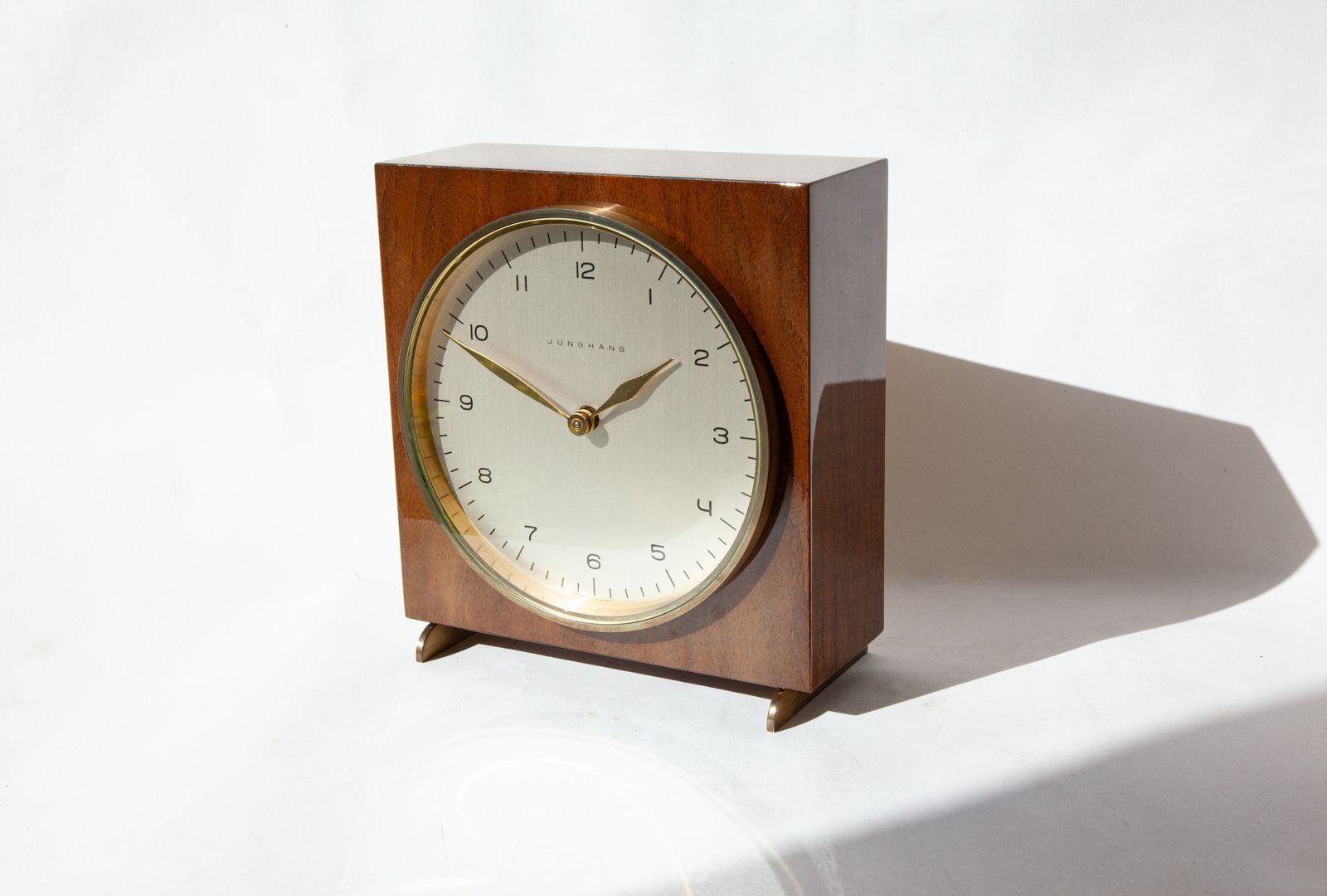 photo vintage Max Bill Junghans Desk Clock Mechanical Chiming Mid Century Table Germany Mcm Mantel Shelf 1960s