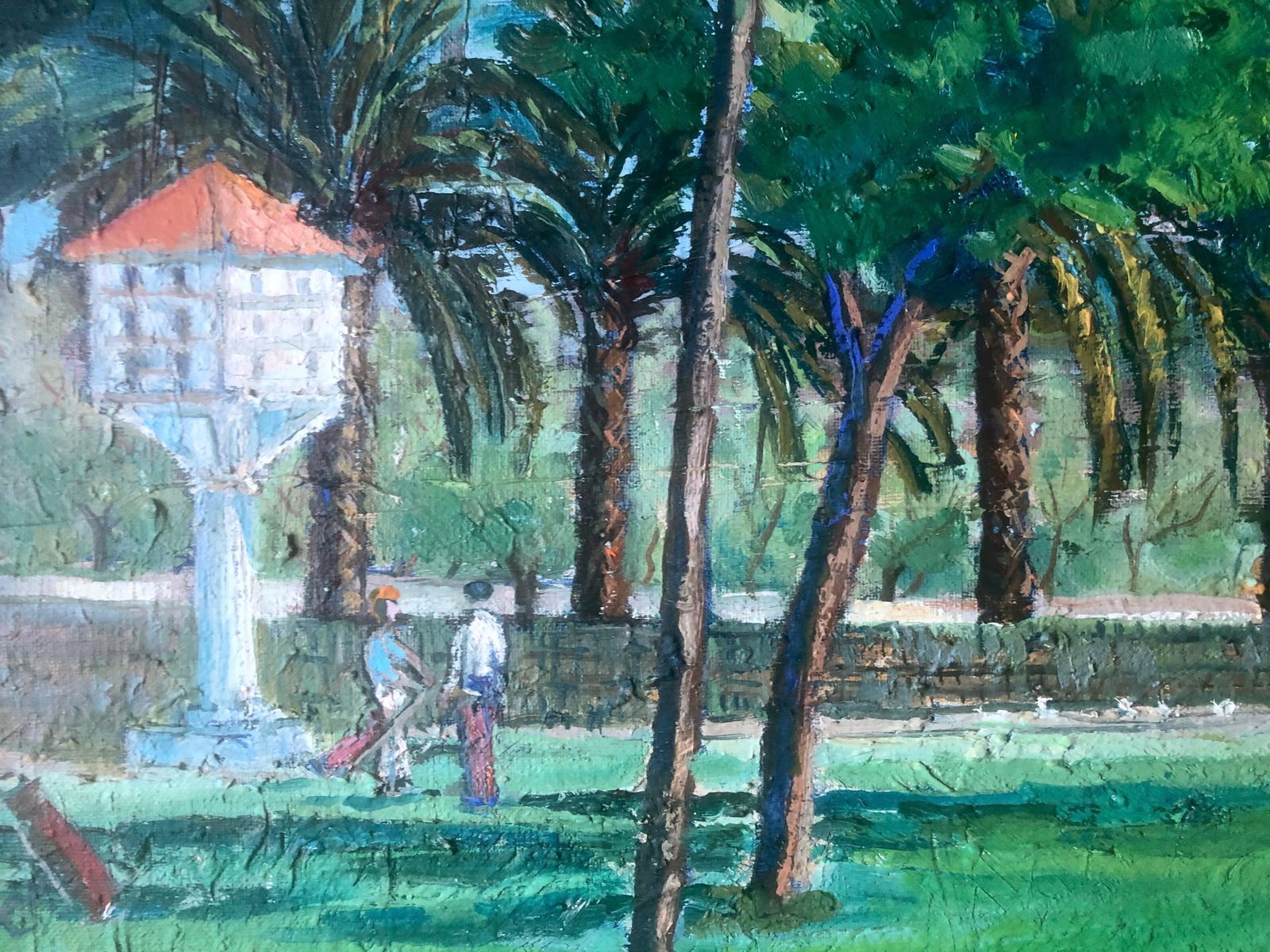 Golf Players At Terramar, Sitges, Mediterranean Landscape Oil Painting Spain 1980 photo for sale
