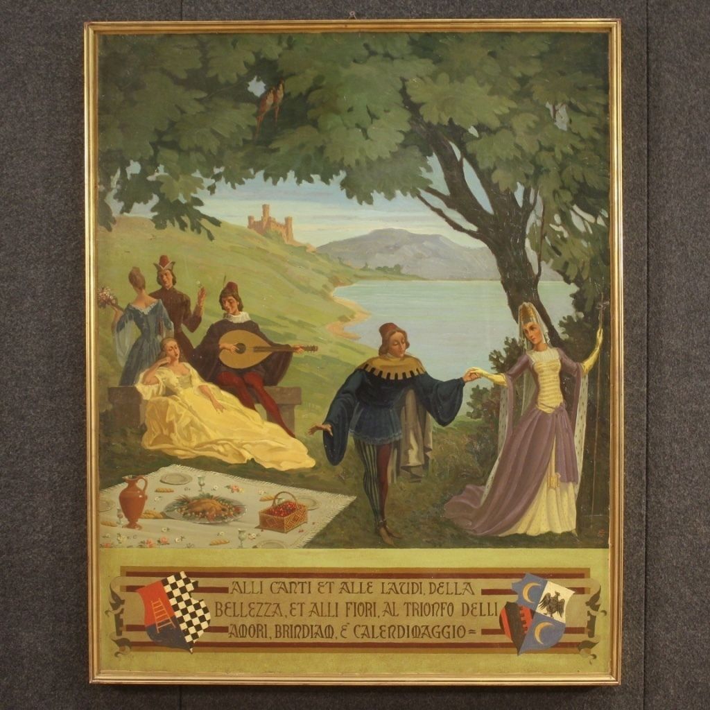 Peinture italienne de paysage animé, XXe siècle photo furniture