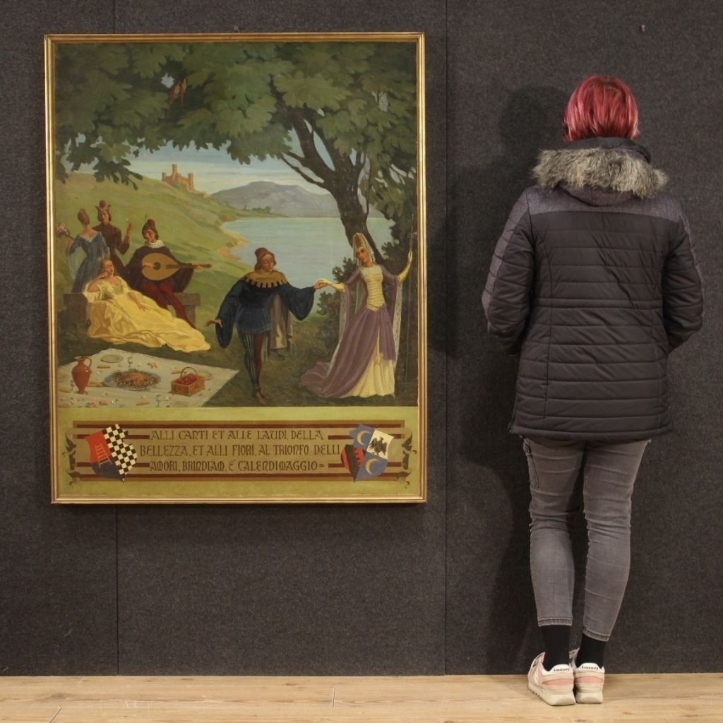 Peinture italienne de paysage animé, XXe siècle photo Art