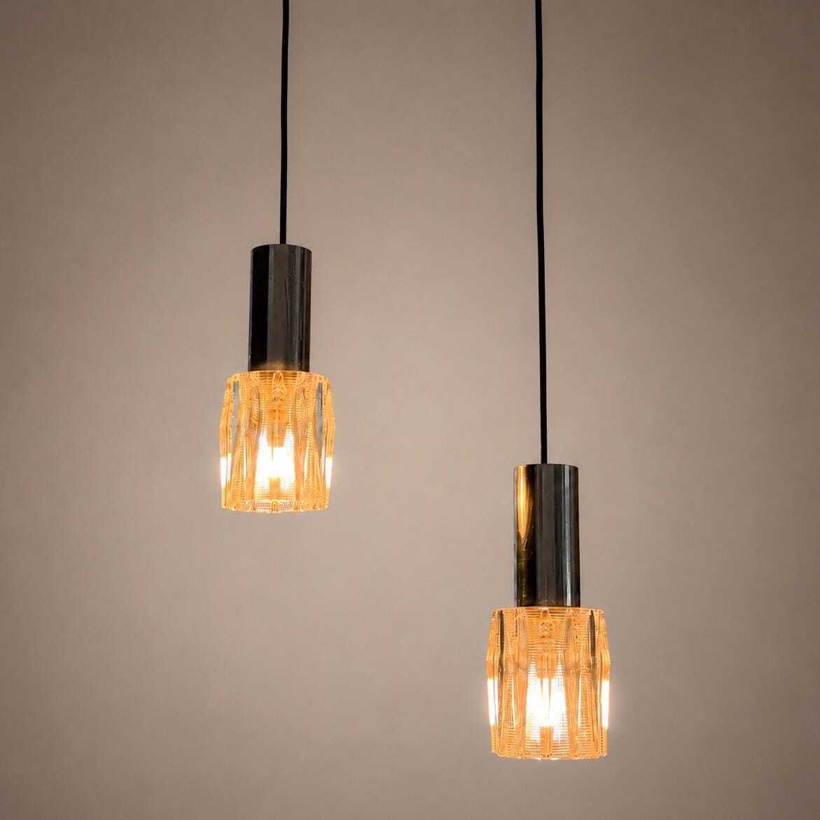 Vintage Paar Gestructureerde Glazen Hanglampen | Mid-Century Modern, 1960/70s