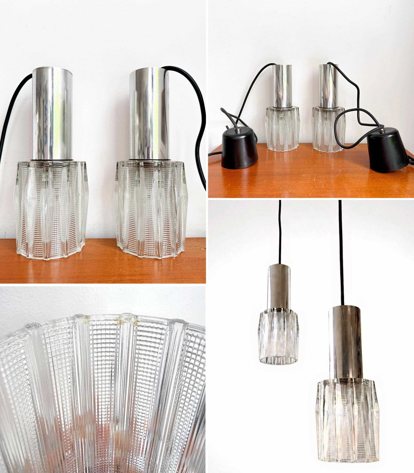 photo buy Vintage Pair Of Textured Glass Pendant Lights | Mid Century Modern, 1960/70s