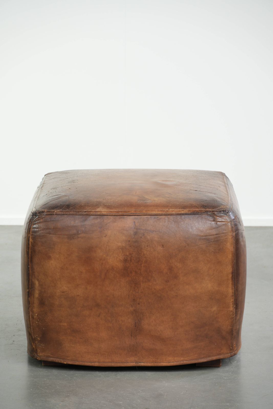 Unique And Large Sheepskin Designer Ottoman/Footstool With A Very Beautiful Patina And Stunning Colors photo furniture