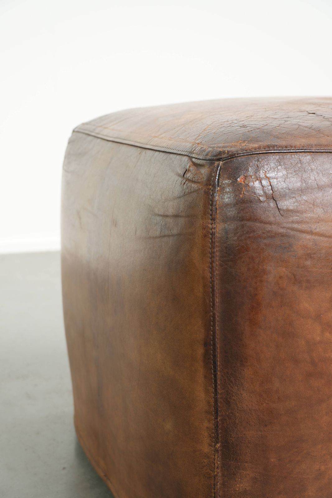photo furniture Unique And Large Sheepskin Designer Ottoman/Footstool With A Very Beautiful Patina And Stunning Colors