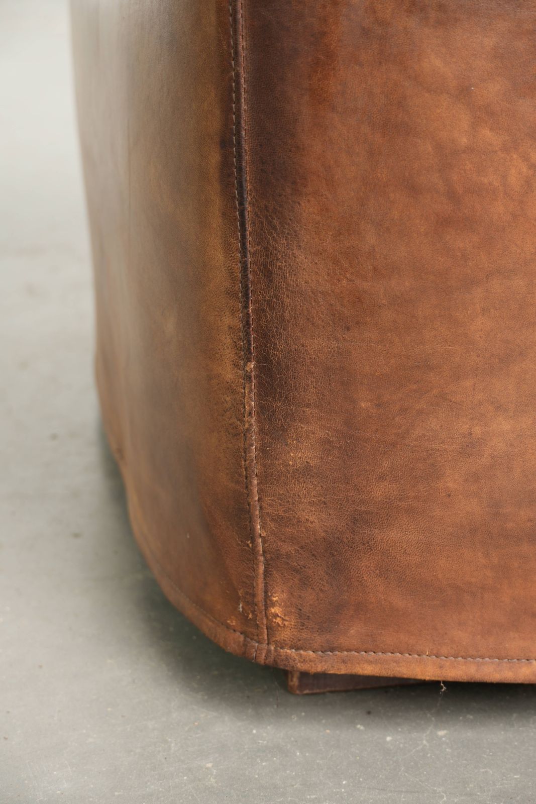 photo for sale Unique And Large Sheepskin Designer Ottoman/Footstool With A Very Beautiful Patina And Stunning Colors