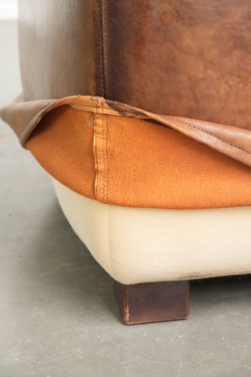 Furniture Unique And Large Sheepskin Designer Ottoman/Footstool With A Very Beautiful Patina And Stunning Colors photo