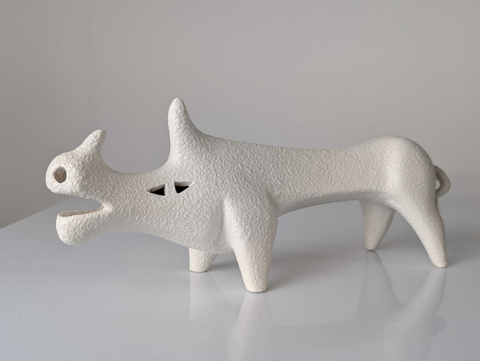 Mid Century Ceramic Sculpture Of A White Rhinoceros By Roberto Rigon, Italy, 1970s