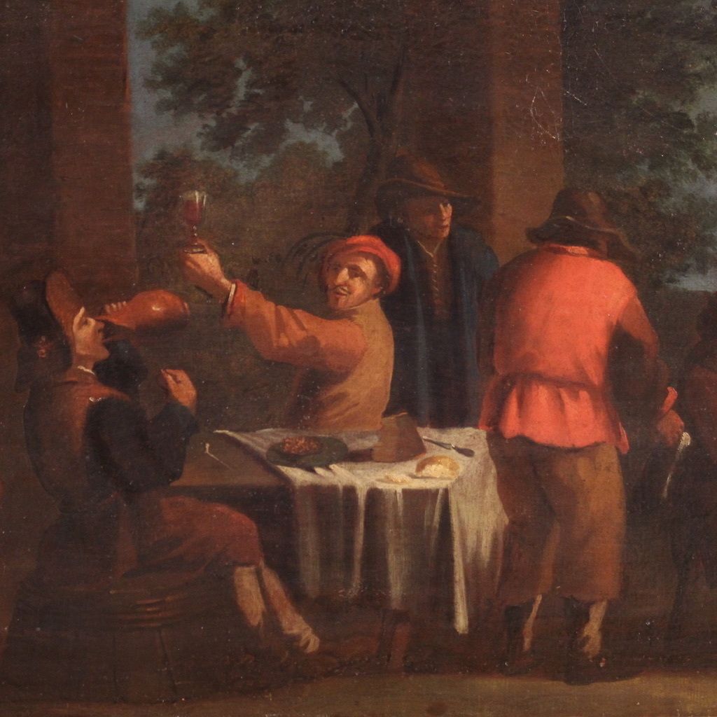 Peinture italienne d'époque du XVIIe siècle, scène de genre Bamboccianti photo furniture