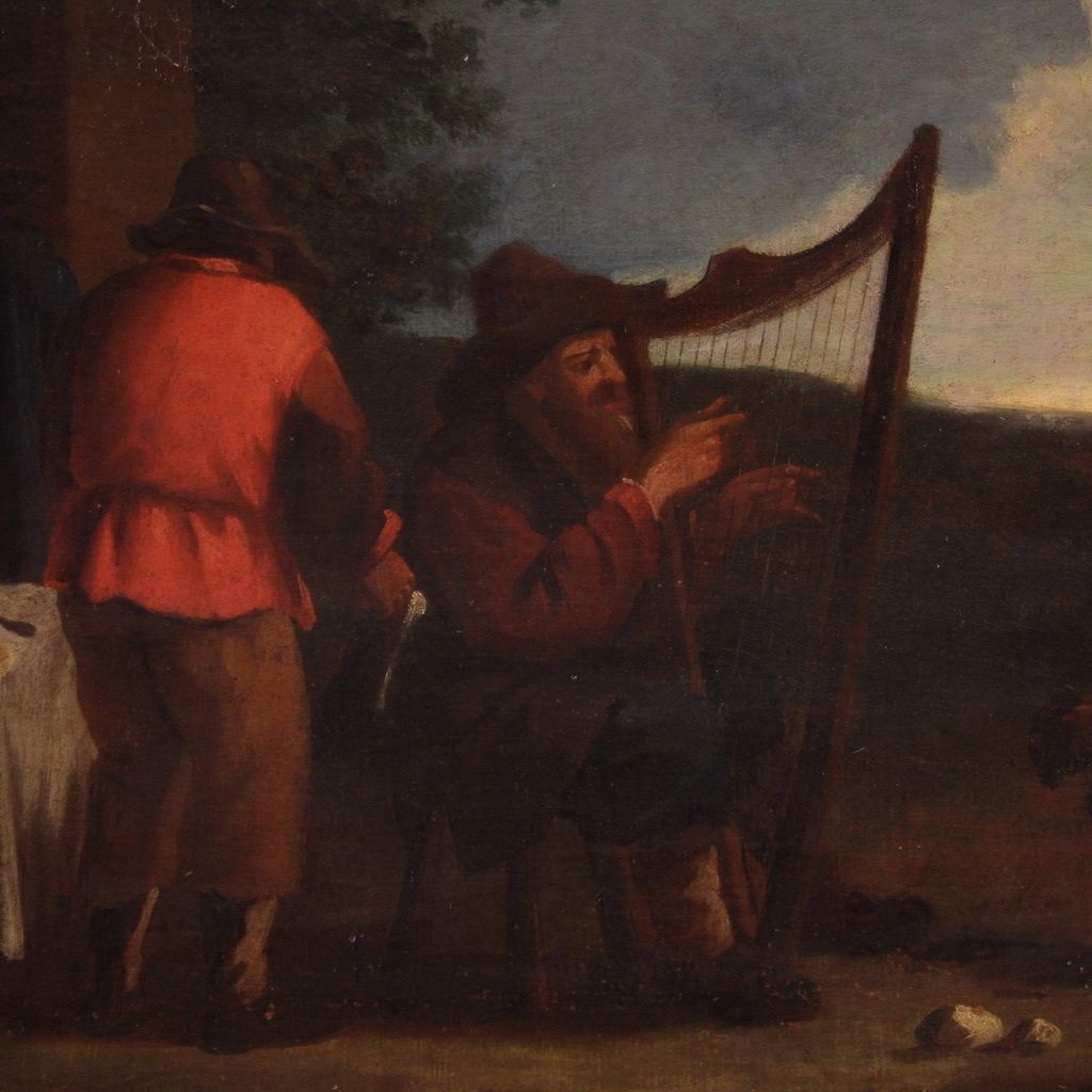 Art Antique Italian Painting From The 17th Century, Bamboccianti Genre Scene photo