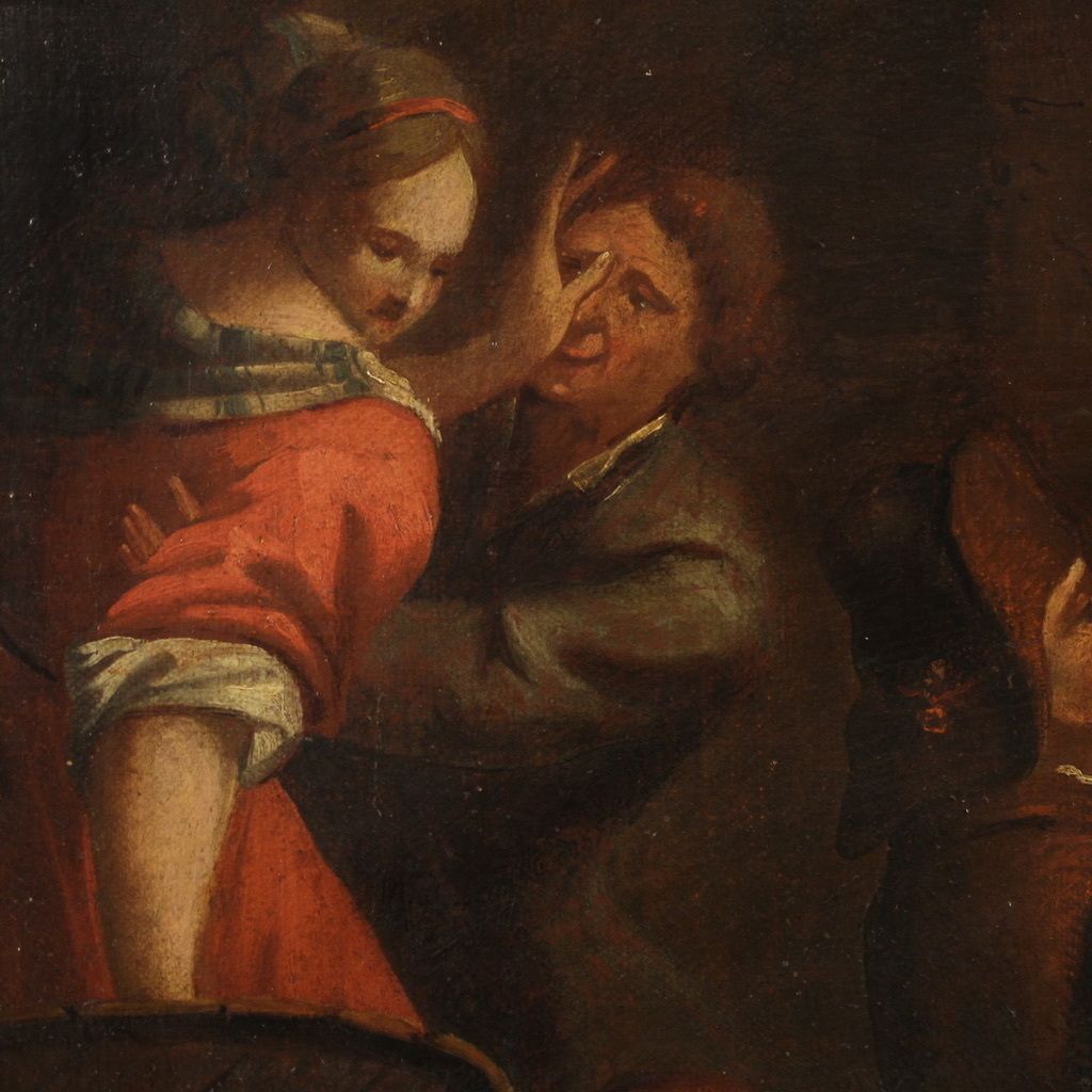 photo buy Antique Italian Painting From The 17th Century, Bamboccianti Genre Scene
