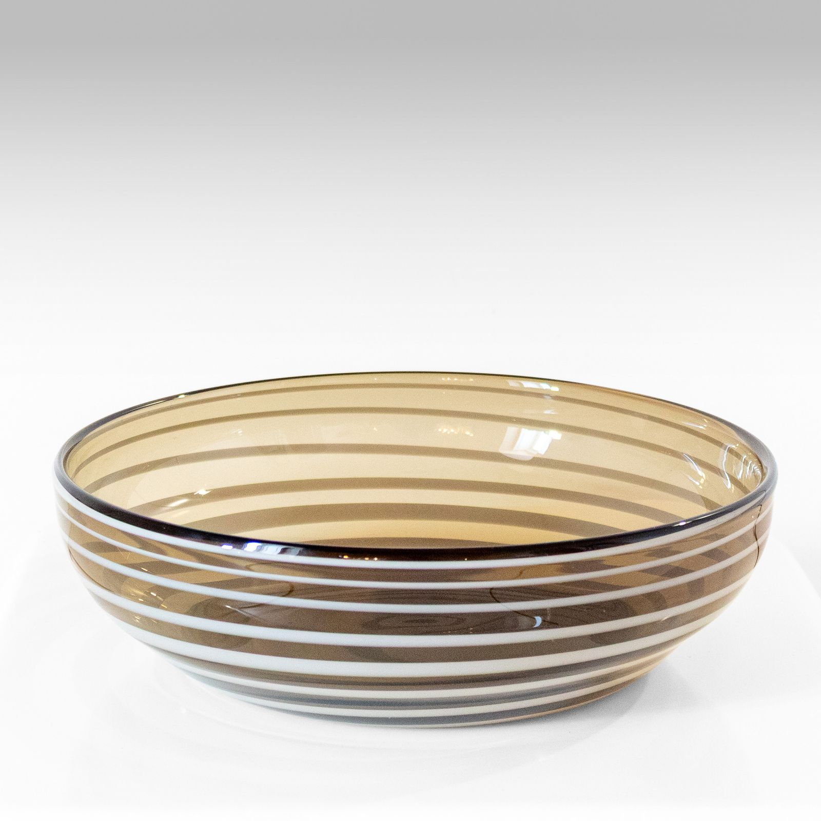 Venini Style Murano Sommerso Glass Centerpiece Bowl With Stripes Coffee & White photo furniture
