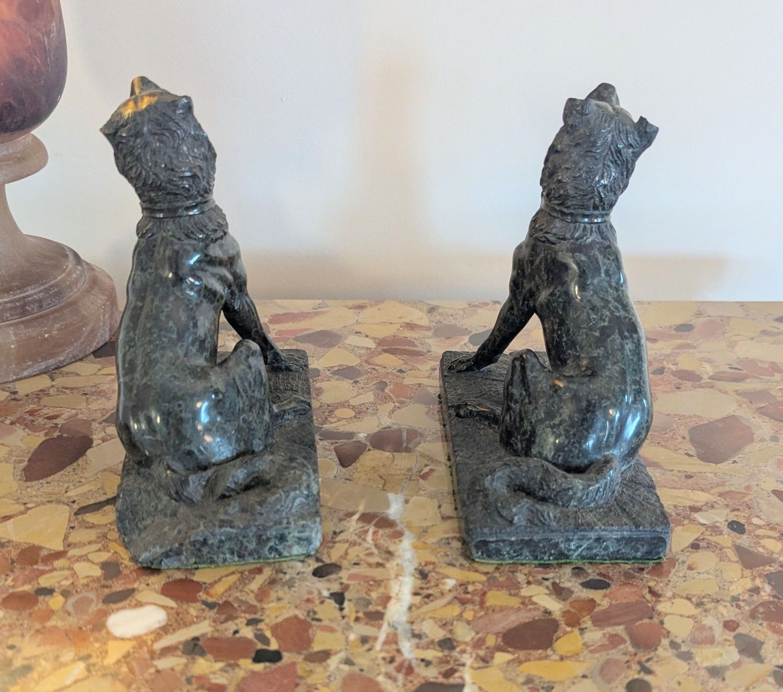 Pair Antique Marble Serpentine Molossian Hound Bookends Delivery Available 0375. photo Home Decor