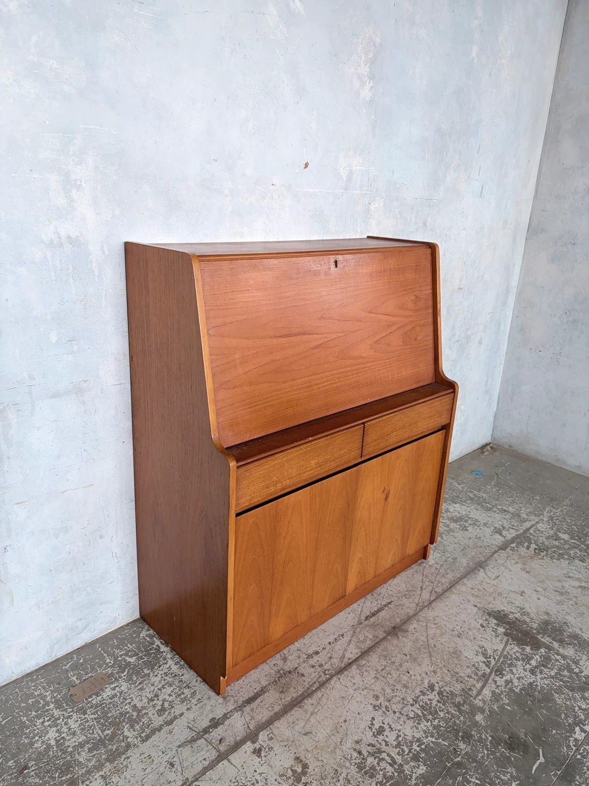 Mid Century Remploy Teak Bureau Desk Compact Drop Front Writing Bureau Cabinet photo furniture