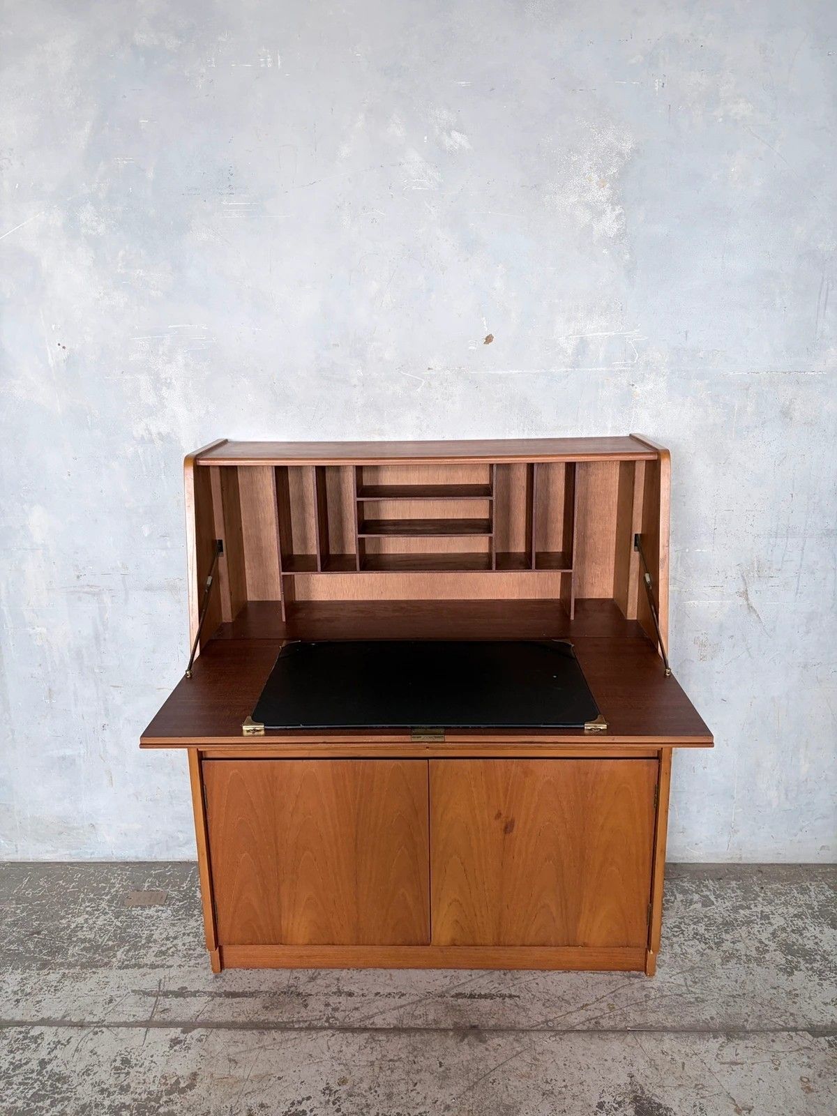 Mid Century Remploy Teak Bureau Desk Compact Drop Front Writing Bureau Cabinet photo vinterior