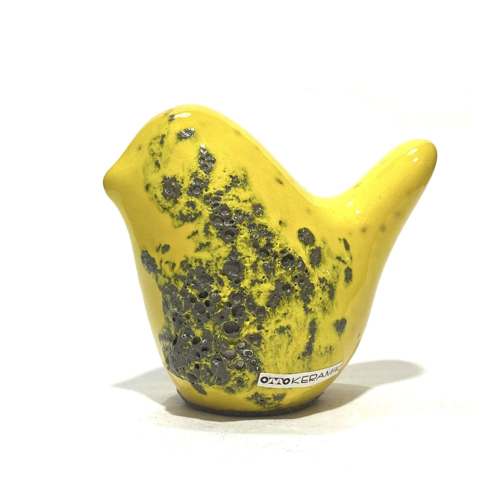 Otto Keramik vogel in gele Fat Lava glazuur, West German Pottery stijl keramisch ornament