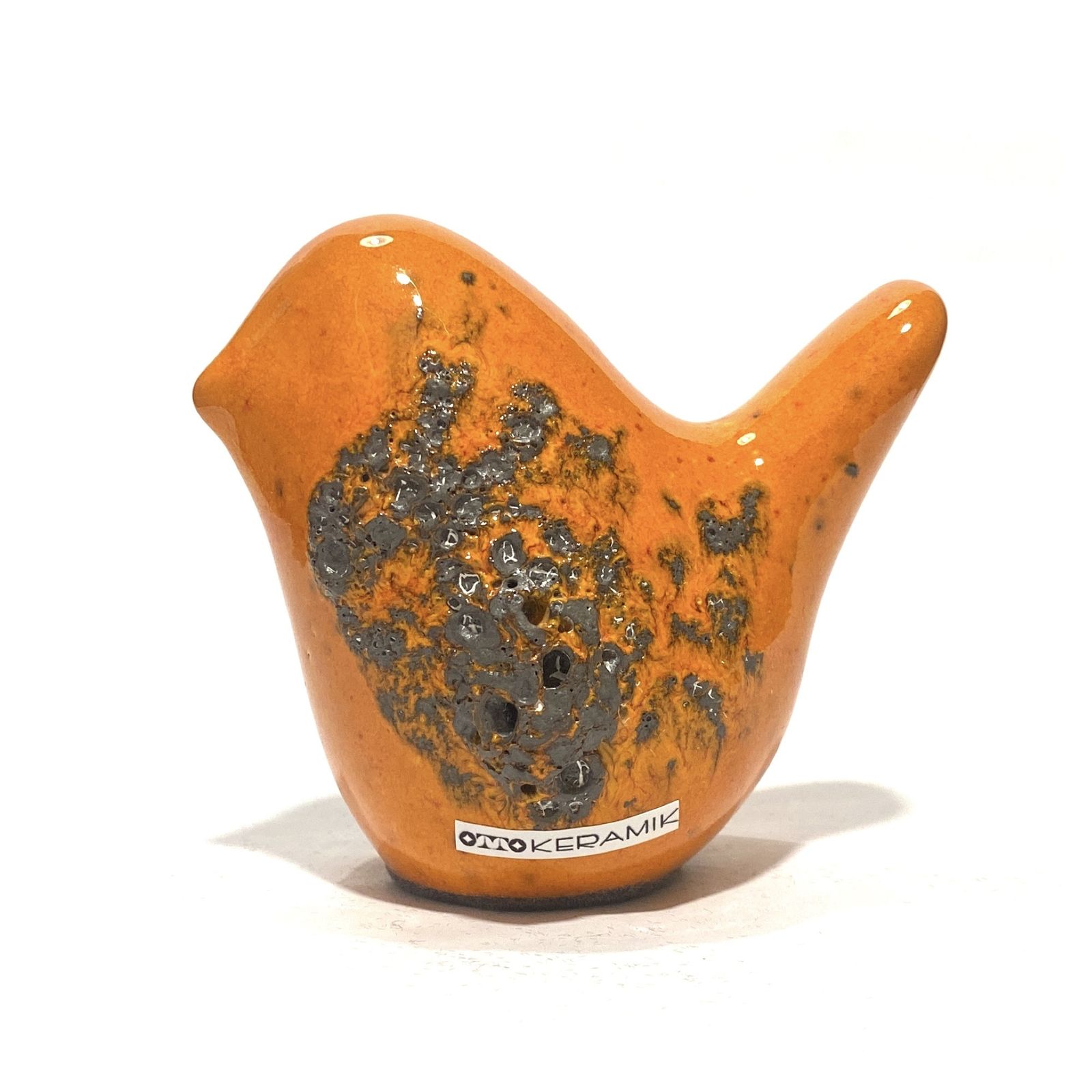 Otto Keramik vogel in oranje Fat Lava-glazuur, keramisch ornament in West German Pottery-stijl