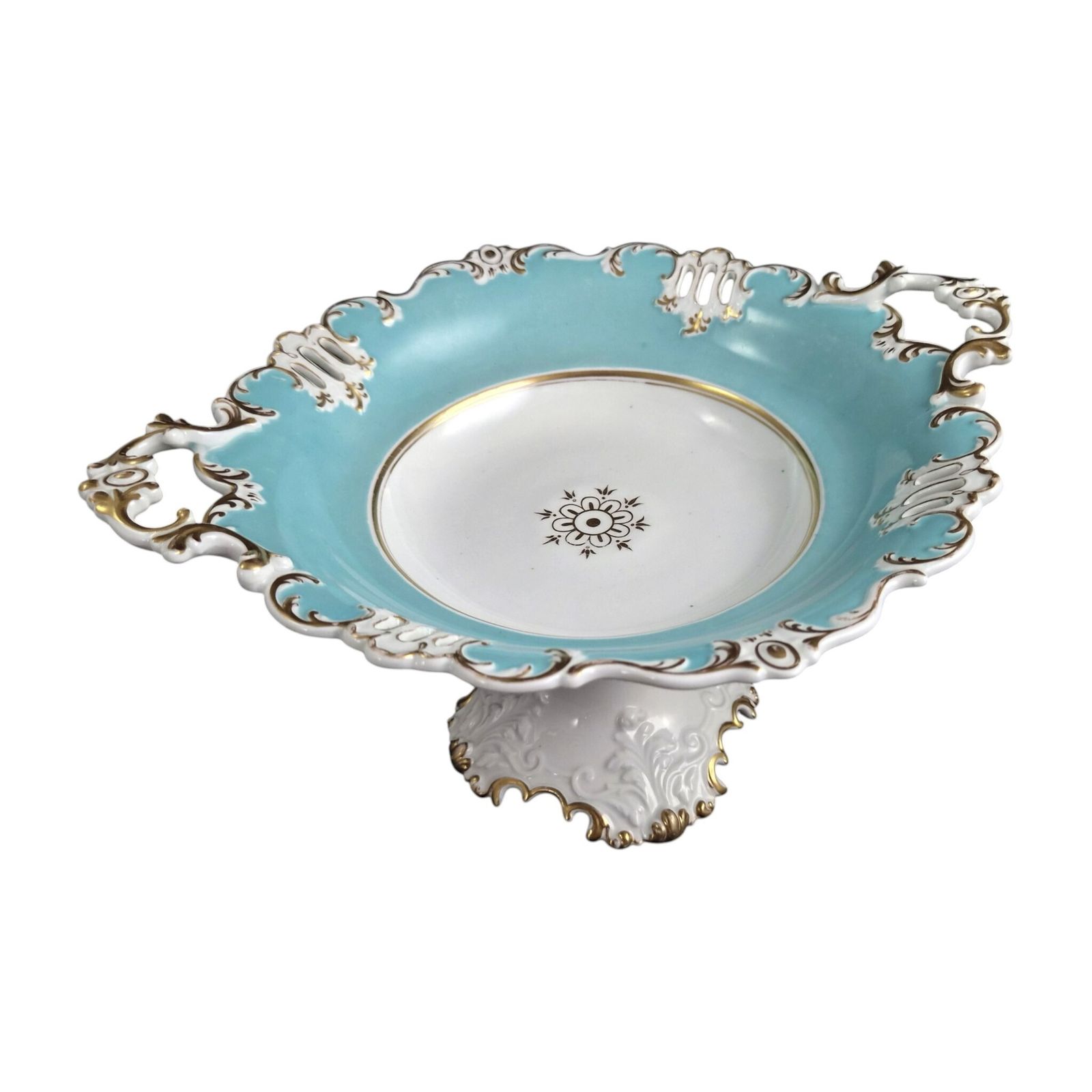 Coalport Turquoise Rococo Pedestal Bowl, C.1840–1850 photo furniture