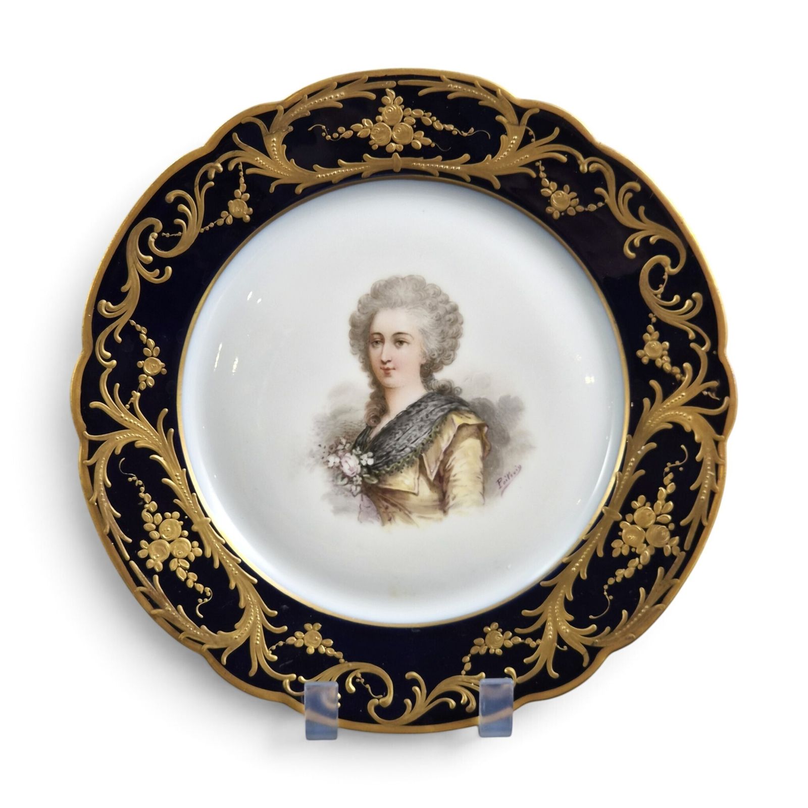 French Cobalt Blue Porcelain Portrait Plate In Sèvres Style, C.1870–1890