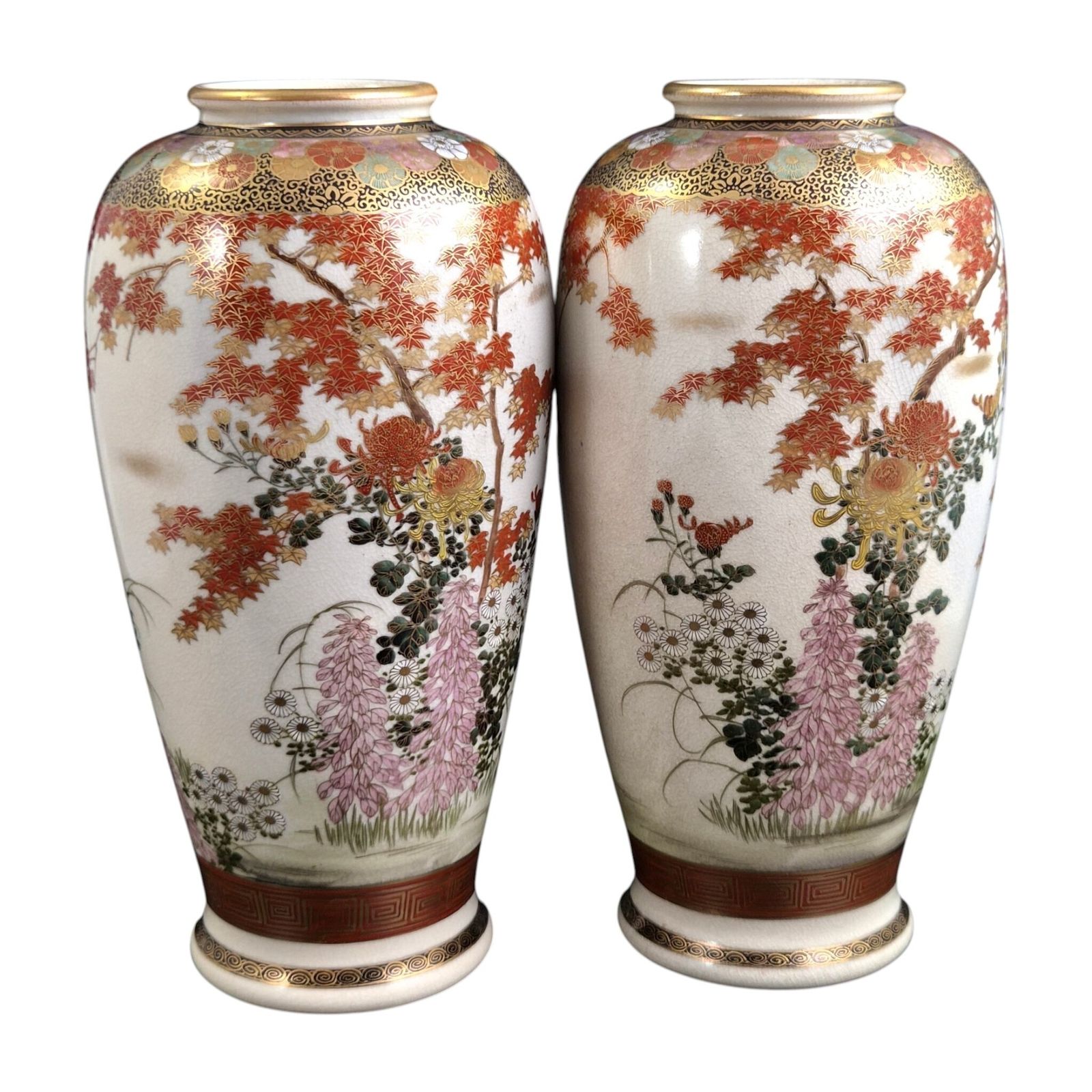 Pair Of Large Fine Japanese Satsuma Vases, Maruni Kobe, Late Meiji Period photo buy