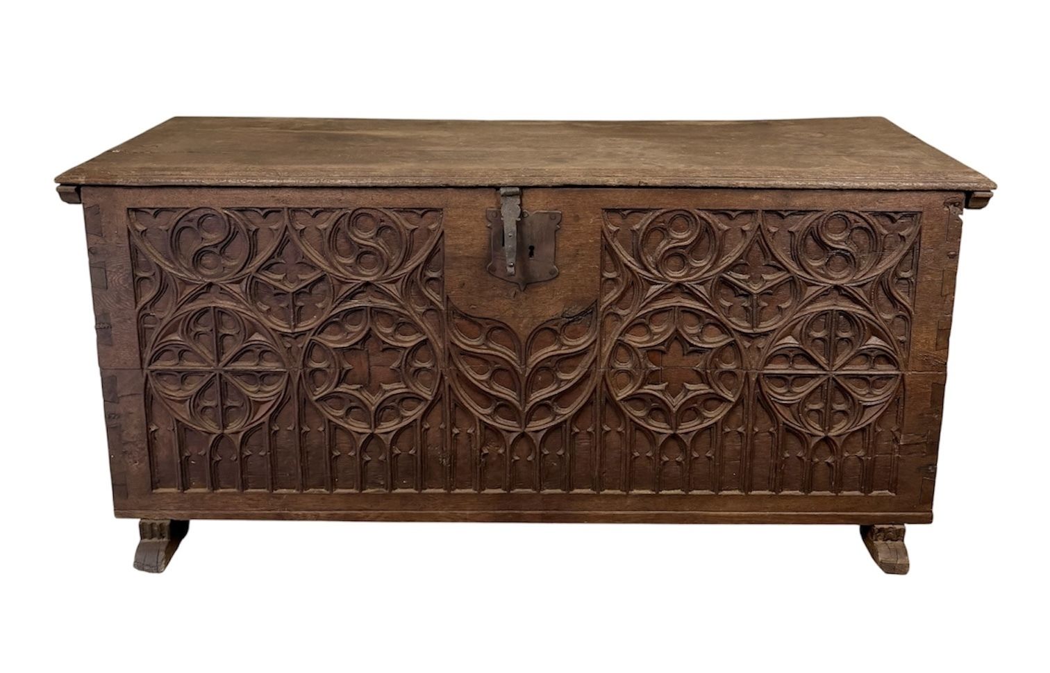 Late 18th Century Spanish Carved Wood Chest With Gothic Decoration