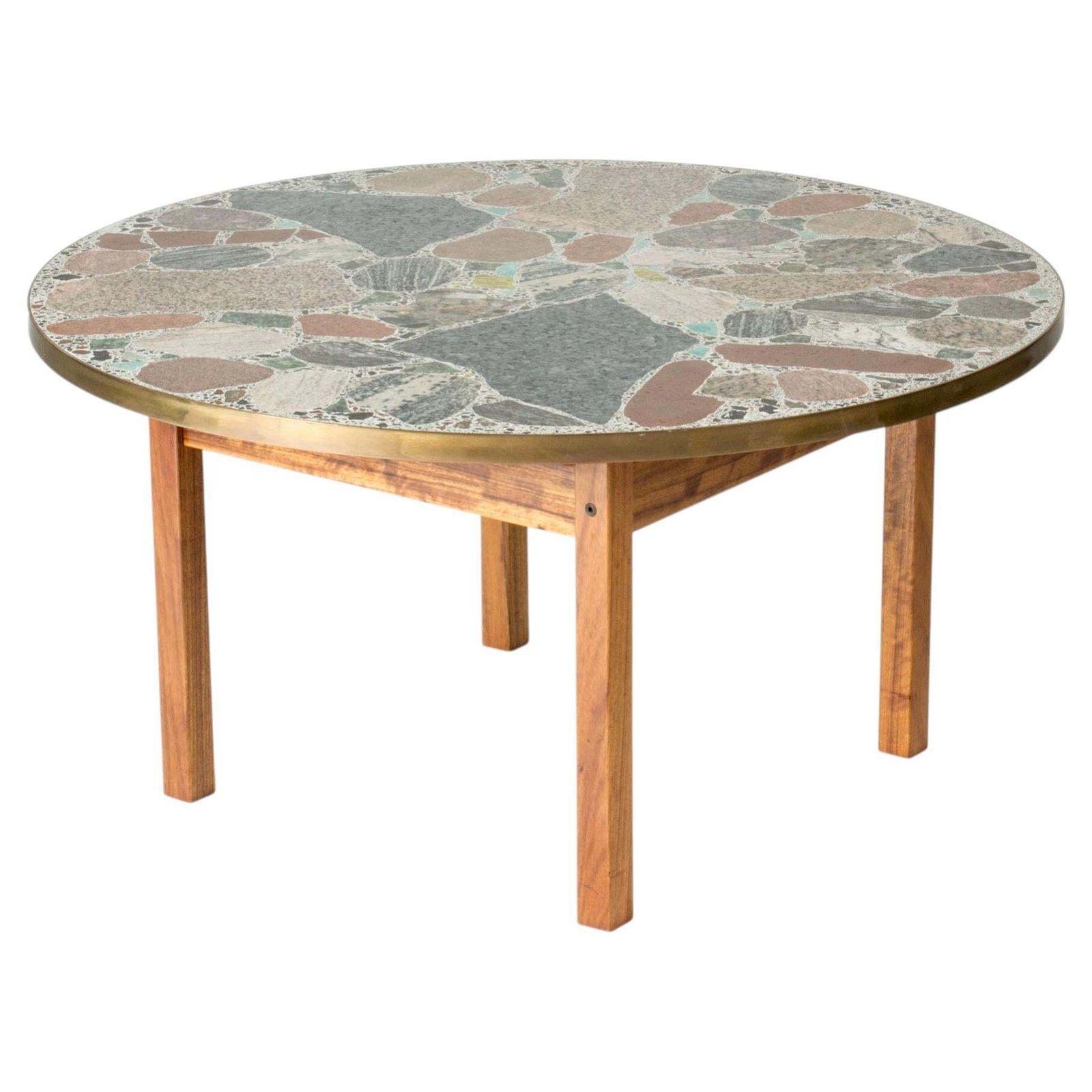 Modernistische salontafel in palissander met stenen blad, Erling Viksjø, Noorwegen, ca. jaren 1960
