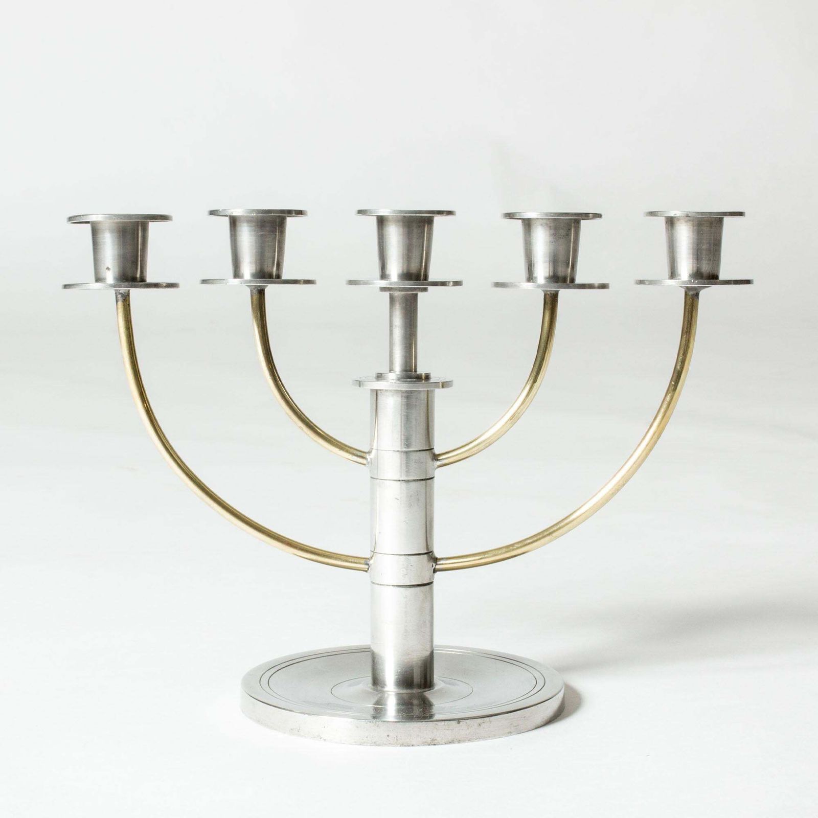 Functionalist tinnen kandelaar, toegeschreven aan Sylvia Stave, Zweden, 1929 photo vintage