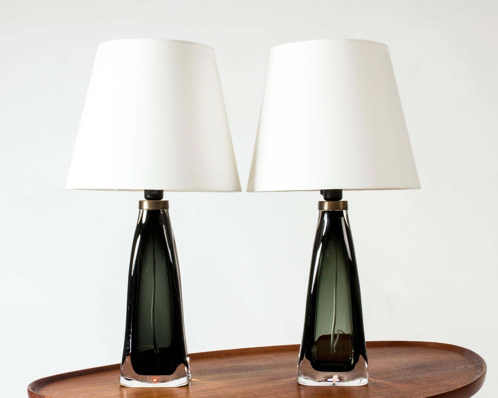 Lampes de table en verre vert olive par Carl Fagerlund, Suède, années 1960 photo furniture