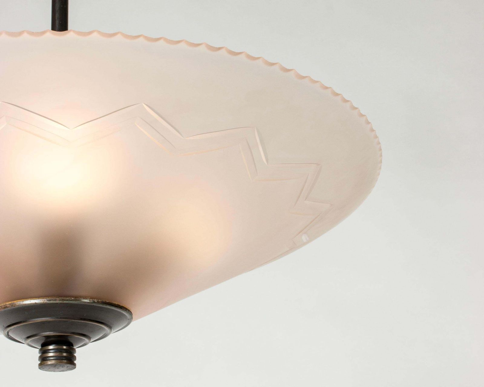 Edward Hald Ceiling Light, Peach Glass & Metal, Swedish Design, 1920s photo for sale