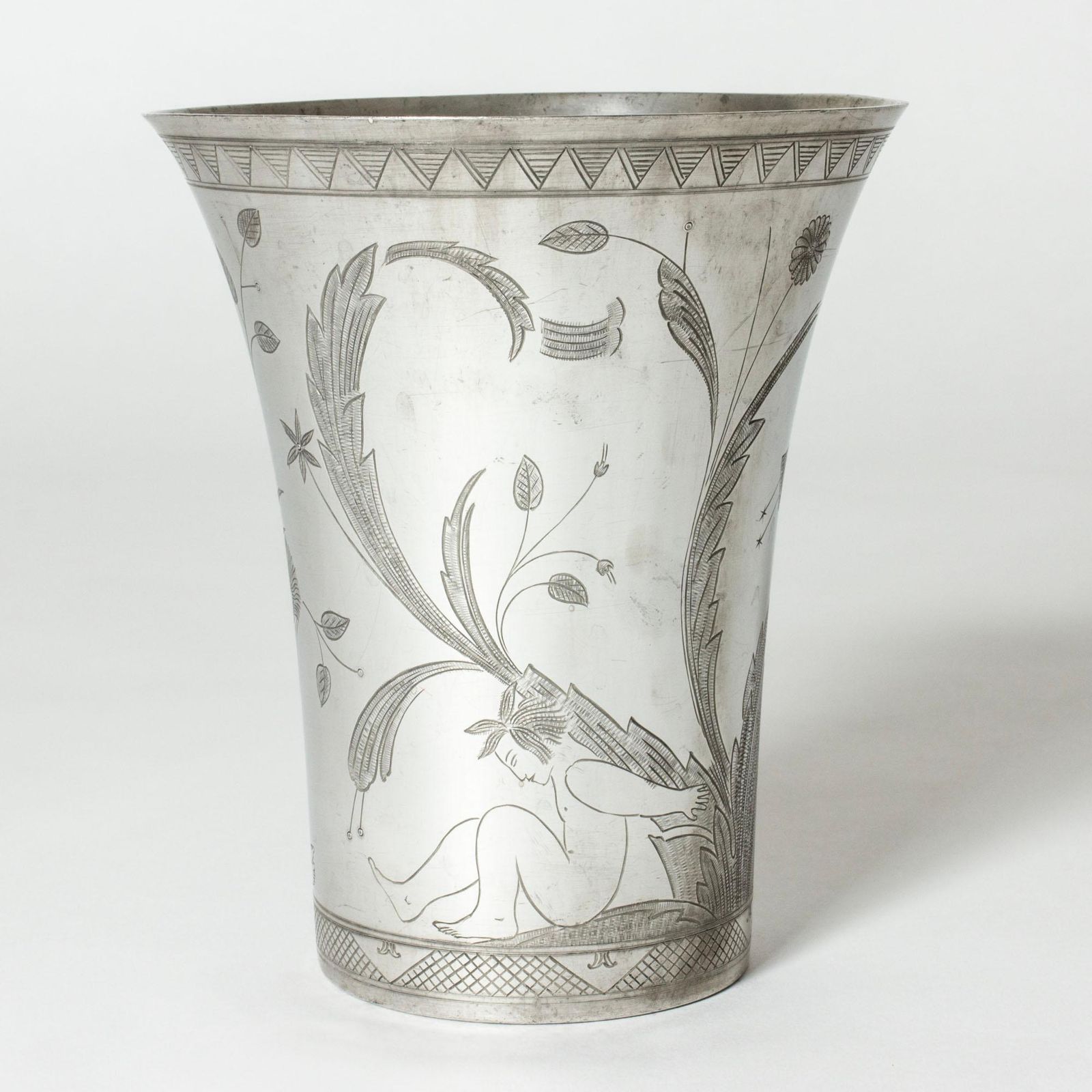 Swedish Grace Pewter Vase By Tyra Lundgren, Svenskt Tenn, Sweden, 1929 photo for sale