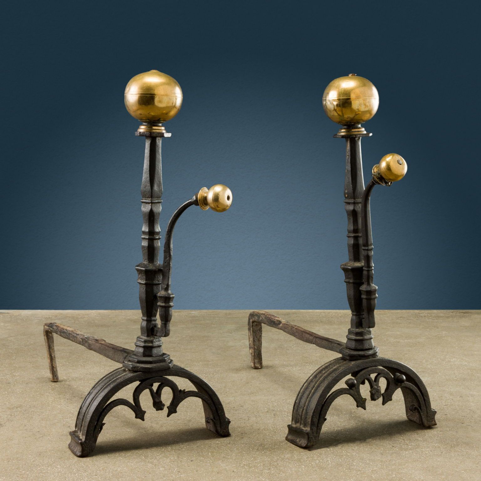 Antique Andirons Wrought Iron Florence XVI XVII Century