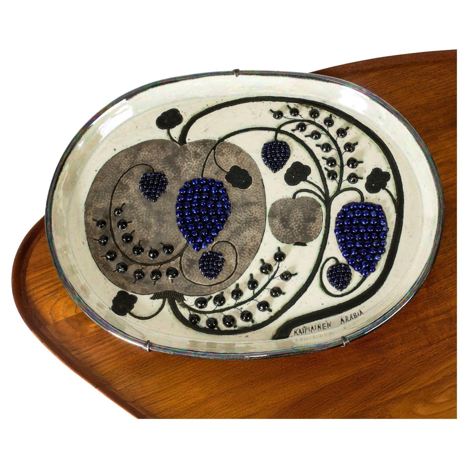 Plat en grès unique par Birger Kaipiainen pour Arabia, Finlande, années 1960