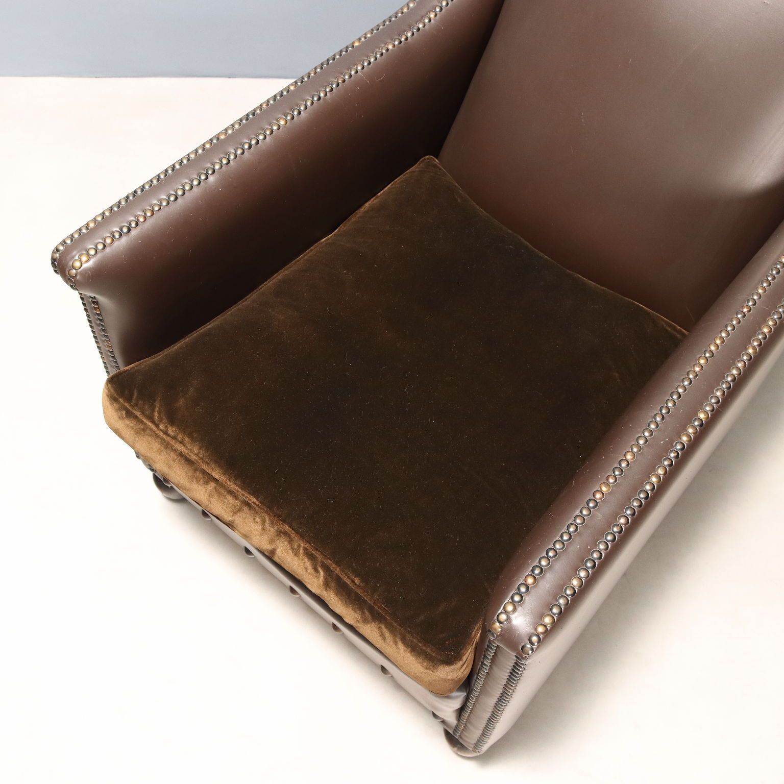 Antique Armchairs Leather Velvet Studs Italy XX Century photo buy