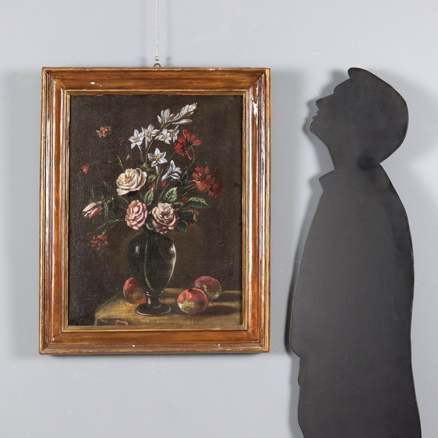 Antiek schilderij met fruit en bloemen, olieverf op doek, 19e eeuw photo furniture