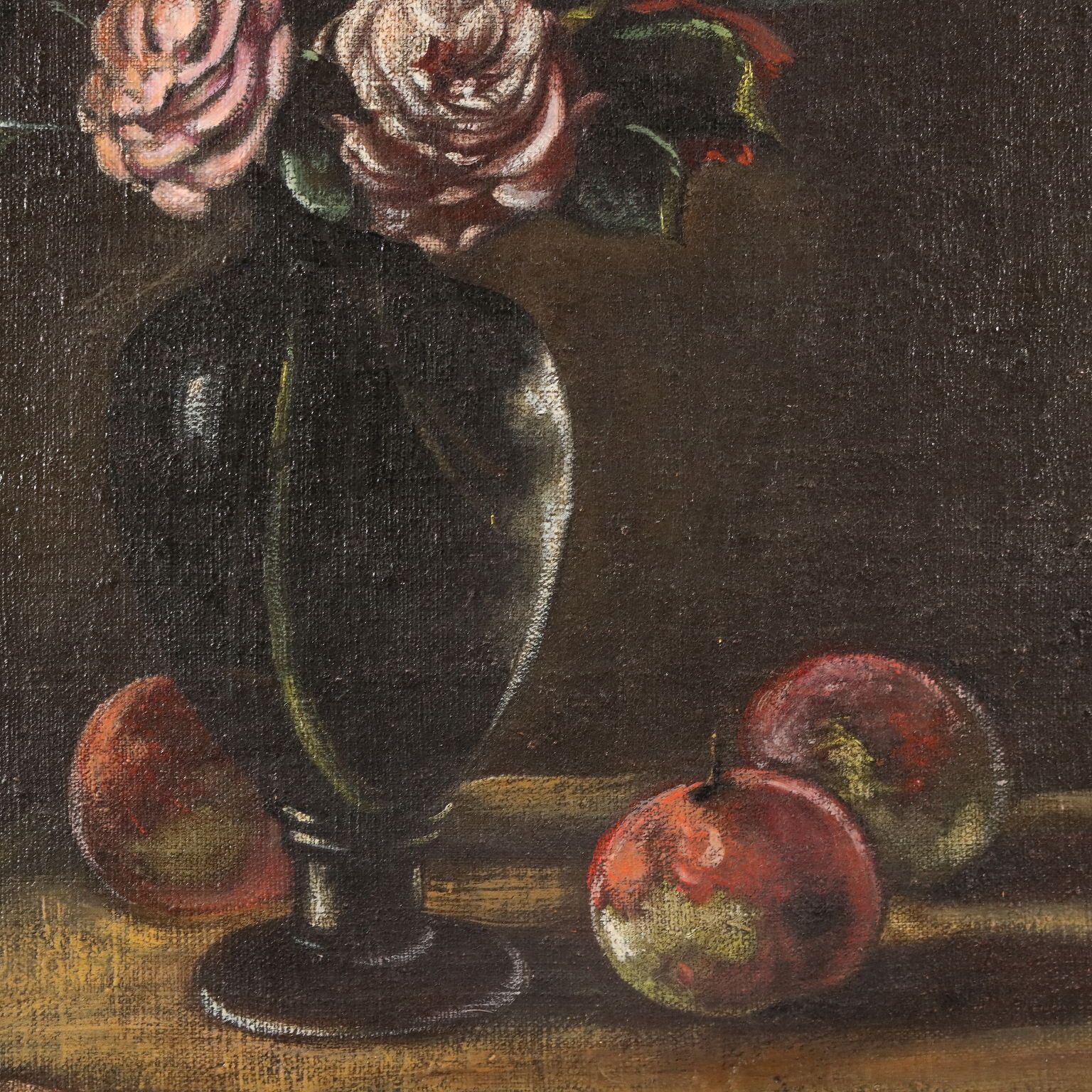 Antiek schilderij met fruit en bloemen, olieverf op doek, 19e eeuw photo vinterior
