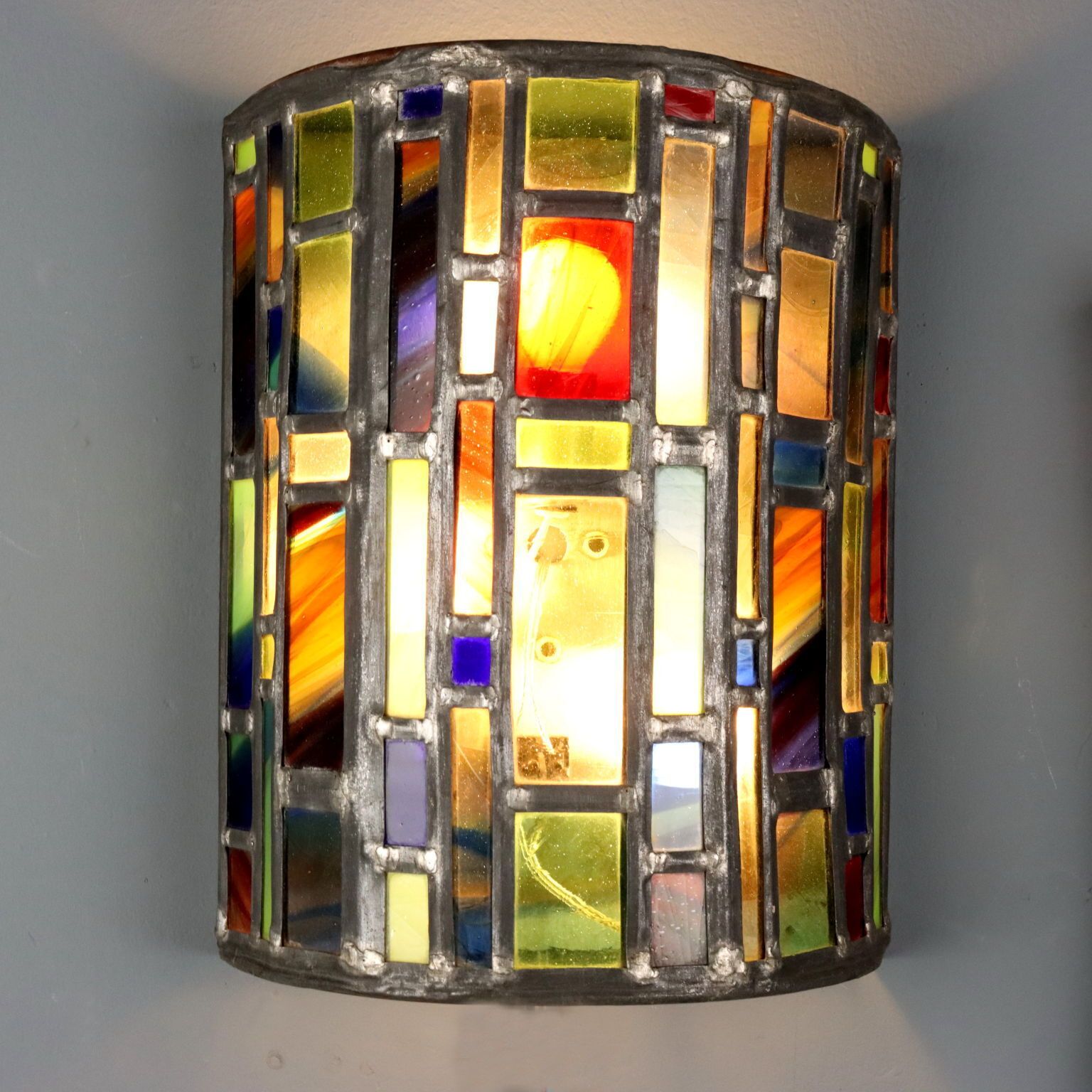 Vintage Wandlampen Metaal Mozaïek Glas Design Italië jaren 1980 photo for sale