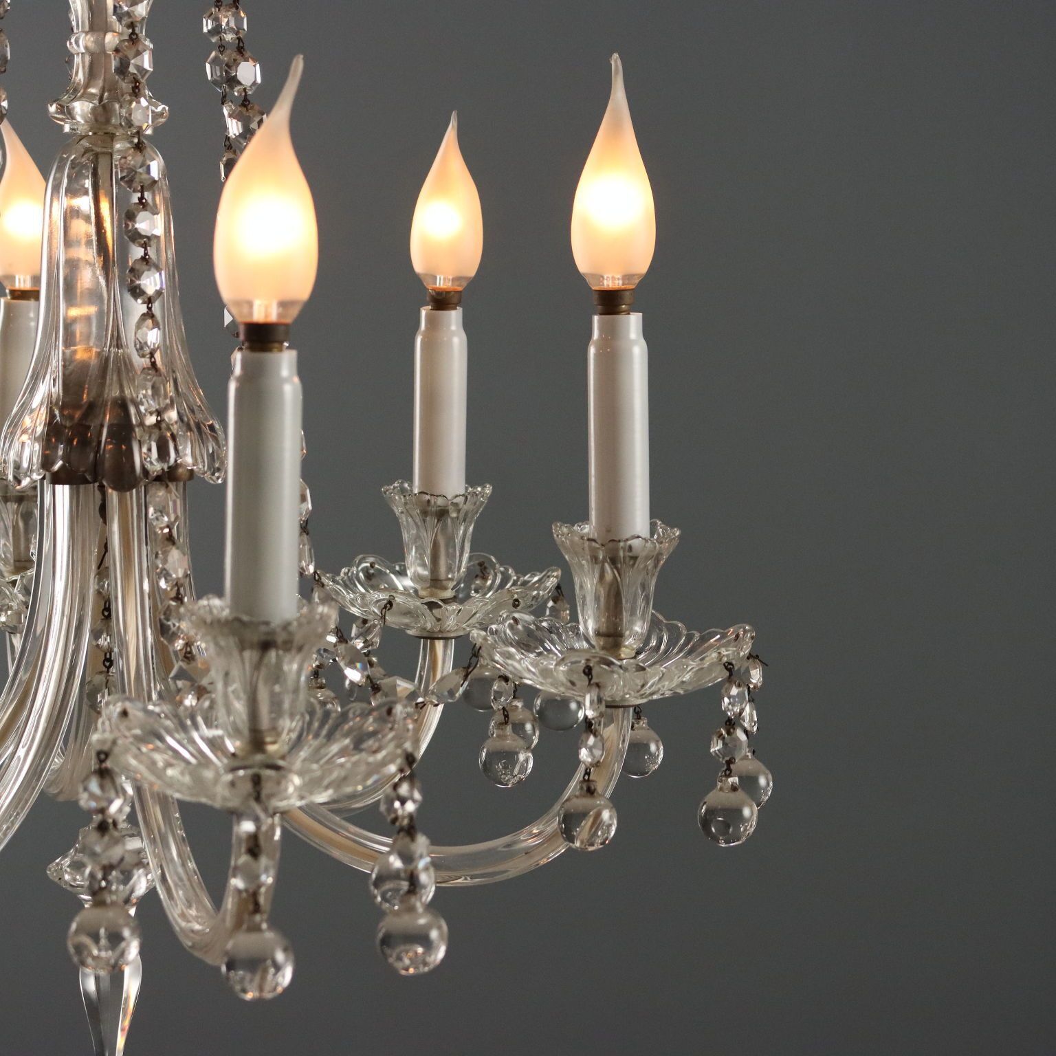 Antique Chandelier Glass 6 Lights Bobeches Italy XX Century photo for sale