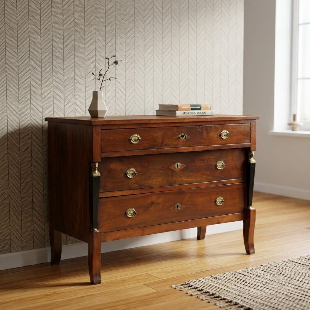 Commode d'époque en noyer 3 tiroirs, Italie, XIXe siècle photo furniture