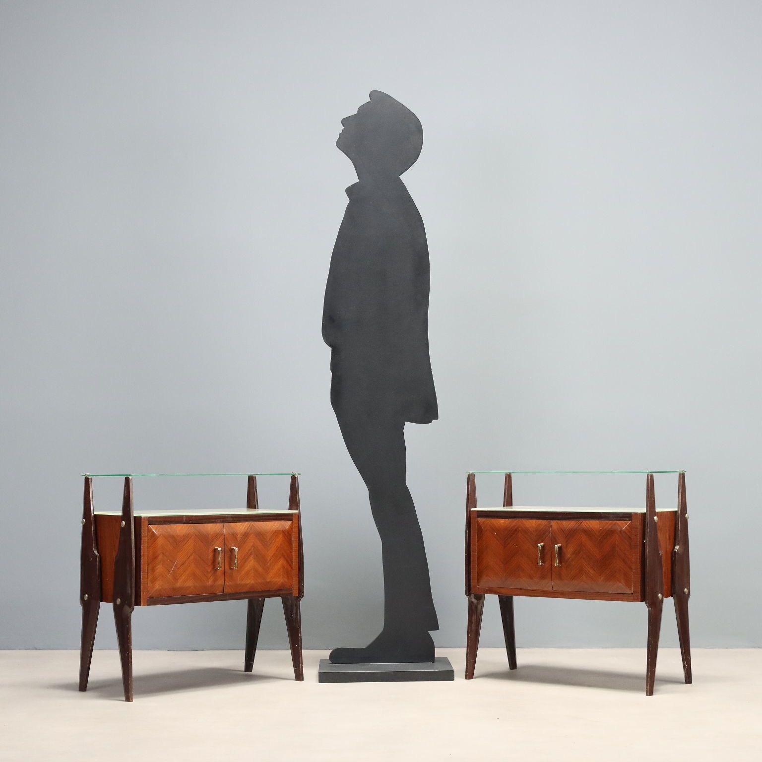 Tables de chevet vintage en hêtre et verre, design italien, années 1960 photo for sale