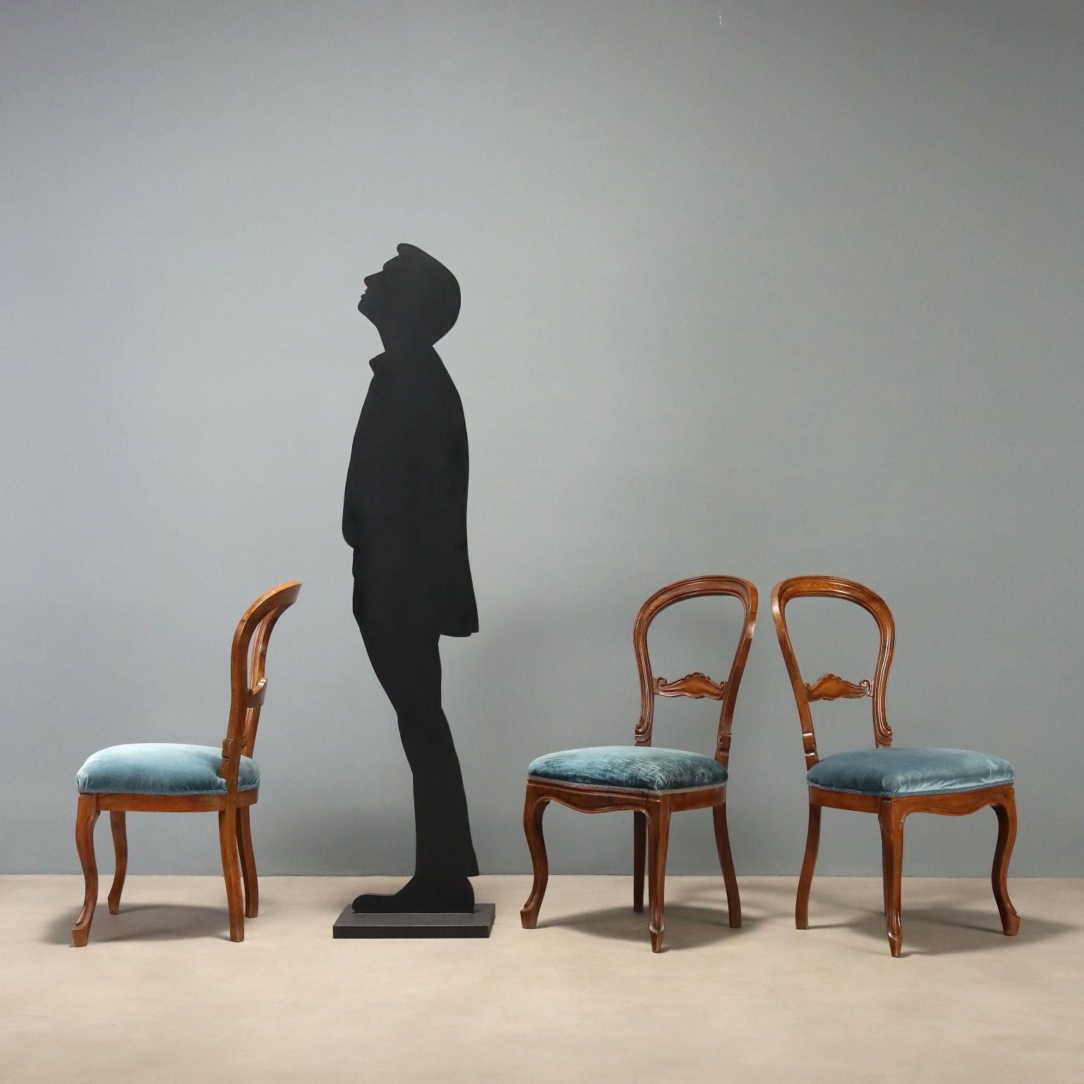 Luigi Filippo Walnut Chairs With Blue Velvet photo furniture