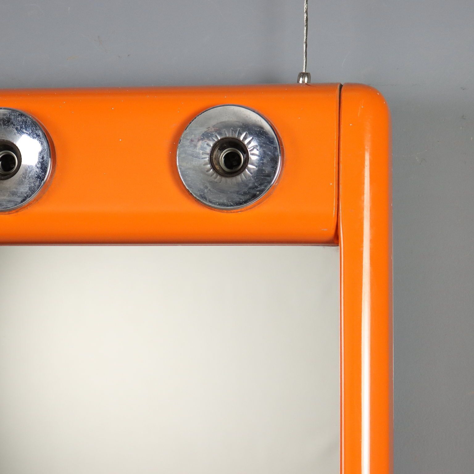 Vintage spiegel aluminium kunststof 4 lampen design Italië jaren 1970 photo vinterior