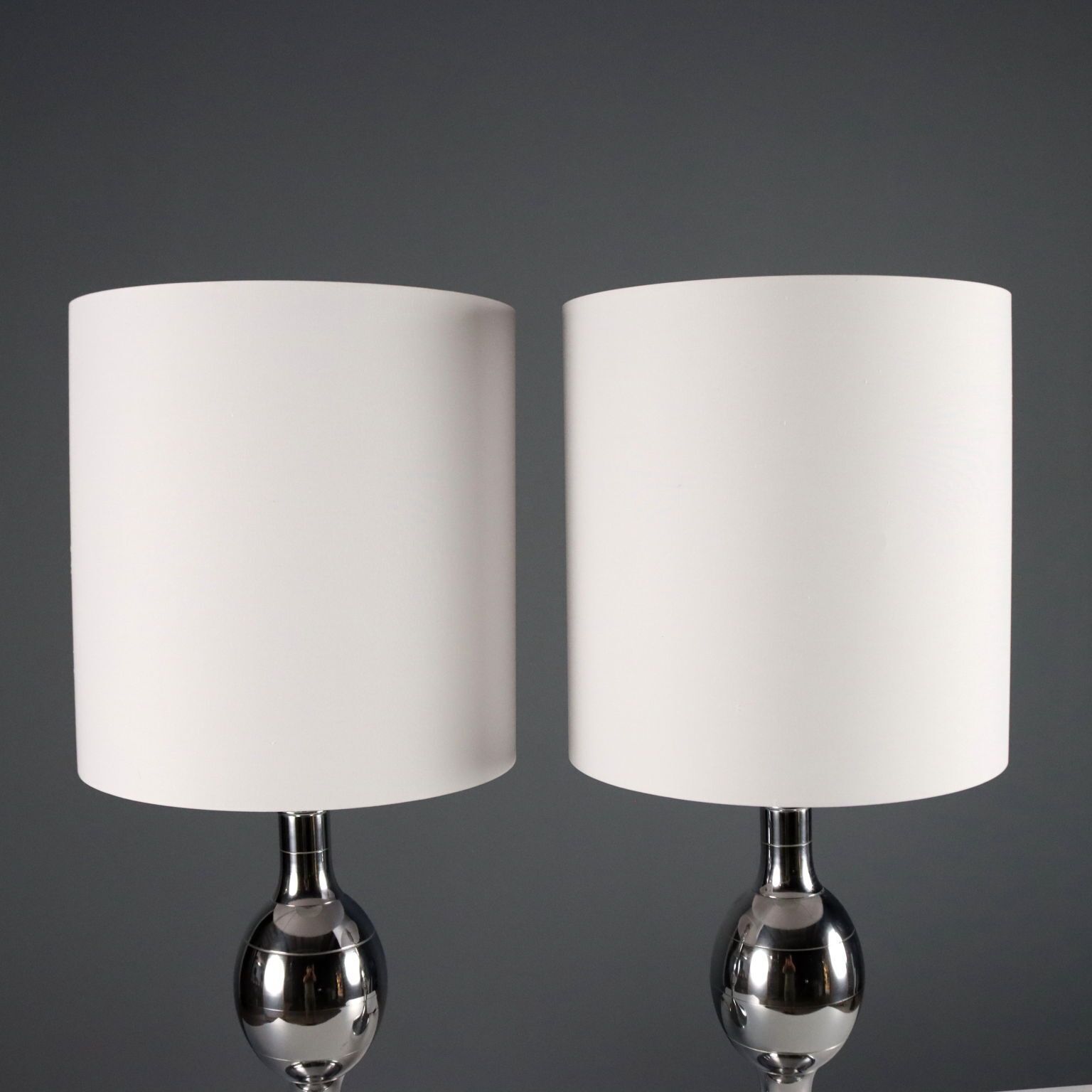 Vintage lampen, verchroomd metaal, stoffen kap, Italiaans design, jaren 1970-1980 photo 330.0