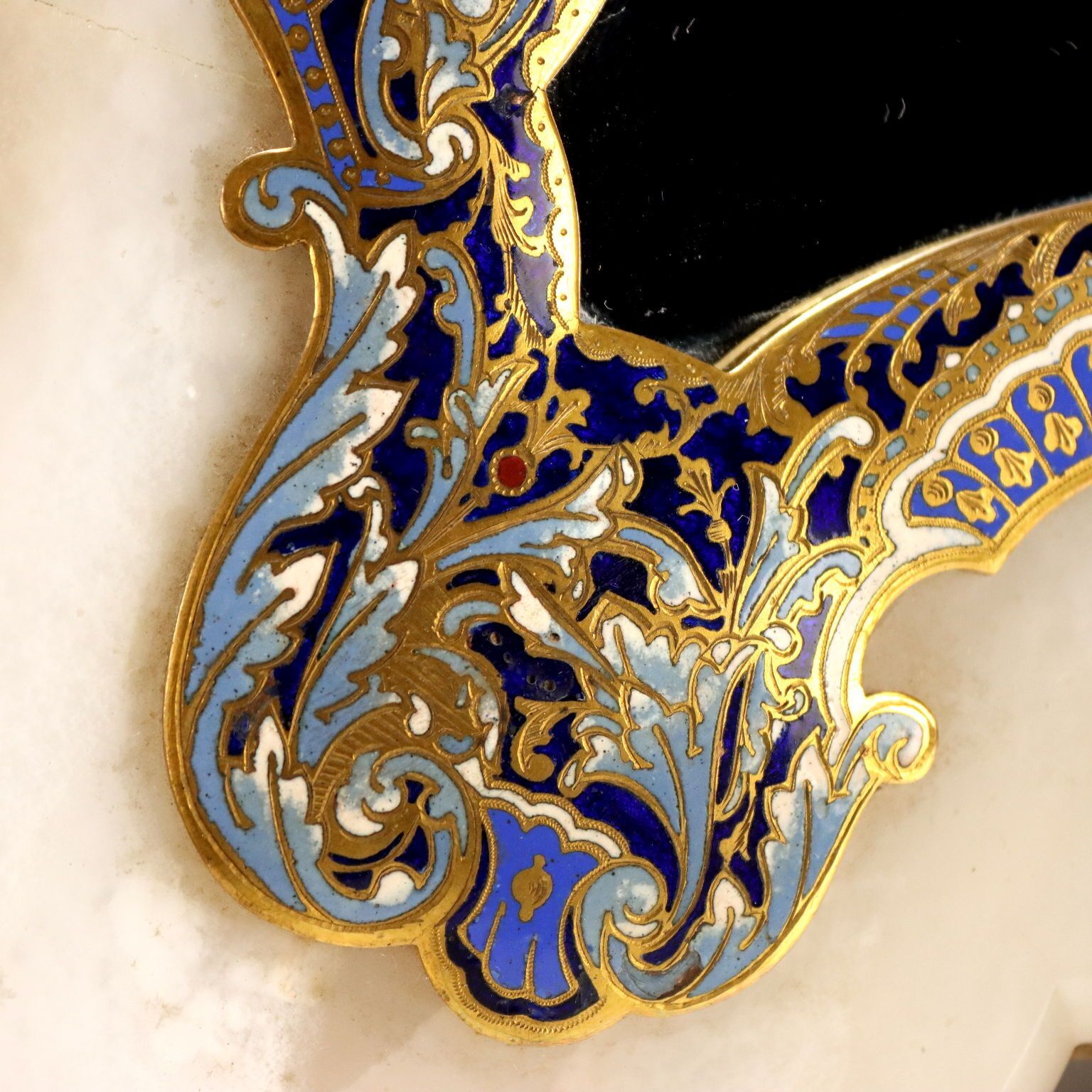 Petit miroir de table d'époque, émaux champlevé et ormolu, XIXe-XXe siècle photo Décoration