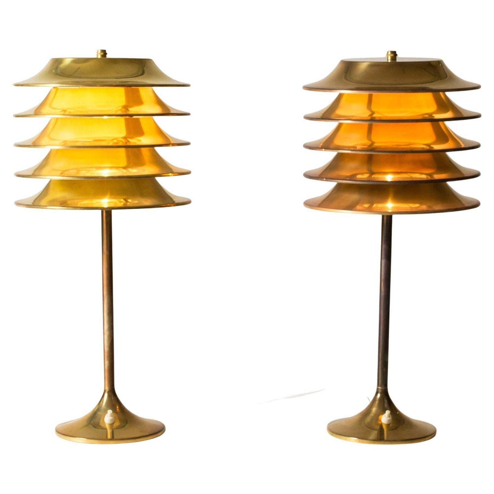 Modernist Brass Table Lamps By Kai Ruokonen For Sievä Oy, Finland, 1970s