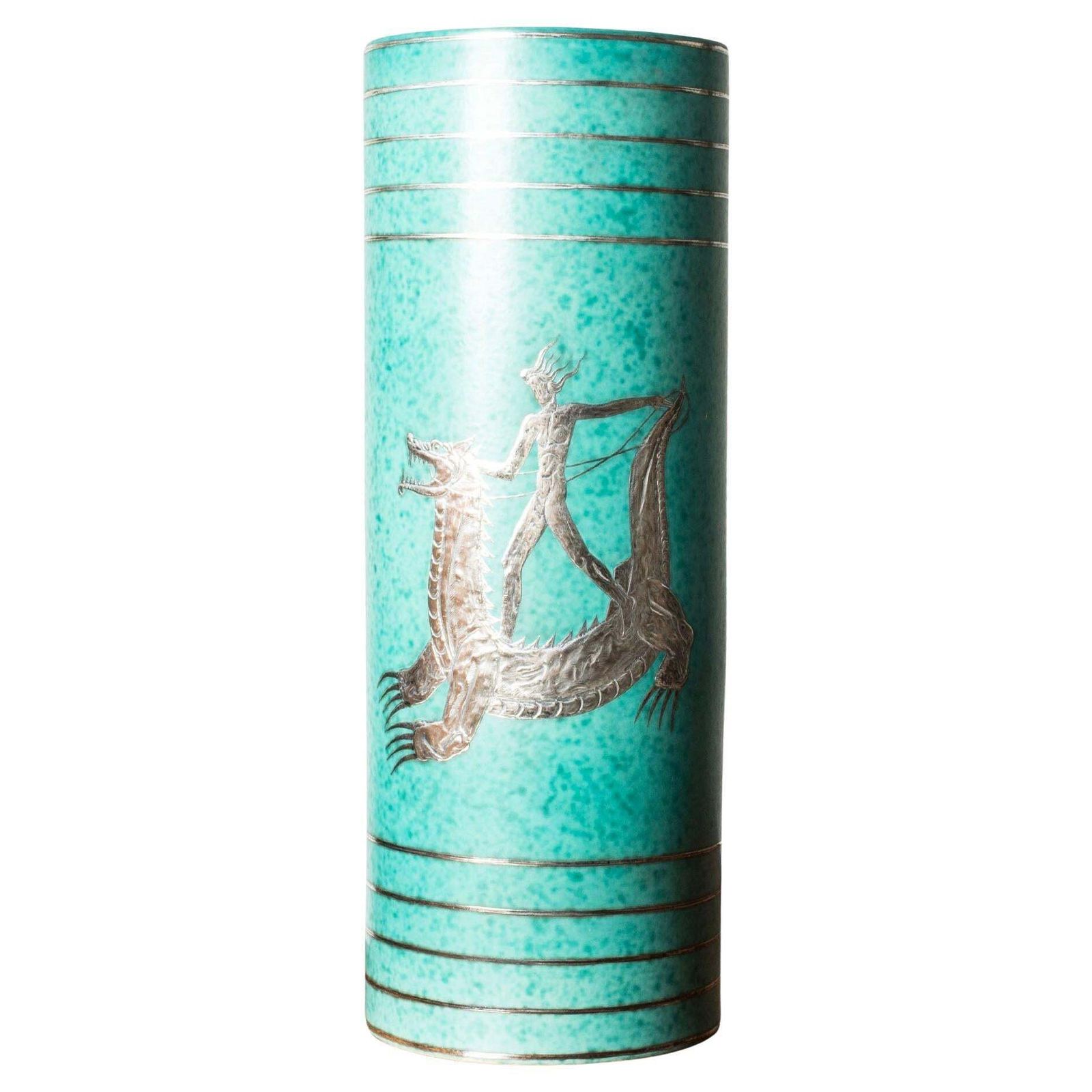 Vase en grès « Argenta » mid-century par Wilhelm Kåge, Gustavsberg, Suède, années 1940