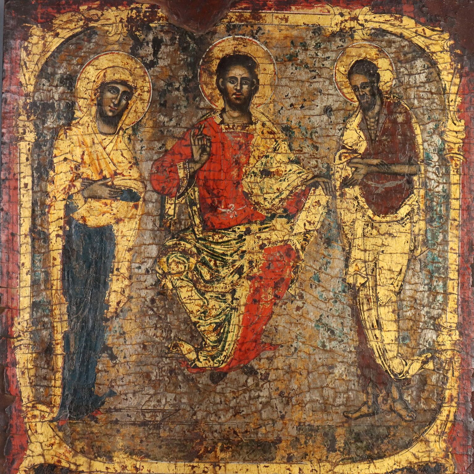 Antique Icon Jesus And Virgin Mary Tempera On Board XVIII Century photo for sale